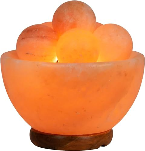Elkoza Bowl with Balls Handcrafted Salt Lamp Handmade Wood Silhouette Natural Healing IONES Therapeutic 100% Pure Himalayan Pink Crystal Salt Lamp Fine Quality