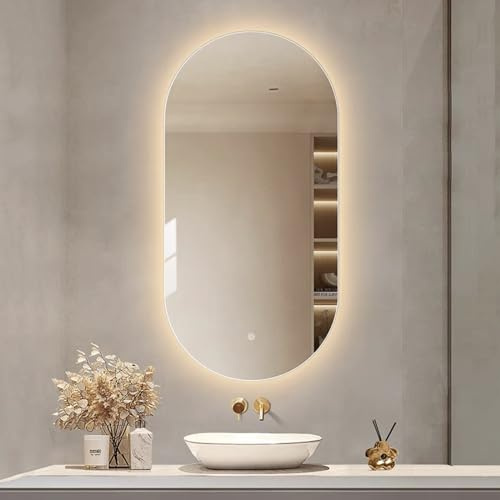 Ovaler LED-Badezimmerspiegel, 40x80cm,50x90cm Wandspiegel, Beleuchteter Kosmetikspiegel Mit 3 Farben, Dimmbarer Beleuchtung, Smart Switch, Memory-Funktion, Make-up-Spiegel ( Color : A , Size : 40x80cm