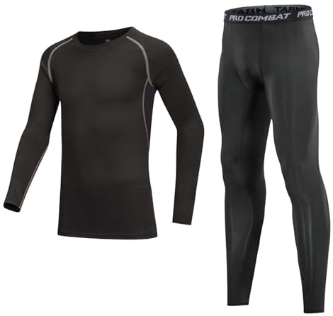 Stolpyzh Kids Thermal Base Layer Set Boys Compression Sets Children Gym Sport Compression Suit (Long Black Grey, 6-7 Years/size 24)