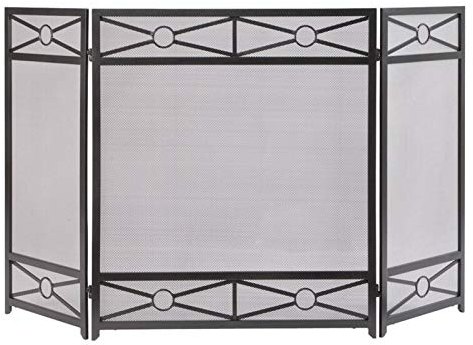 Griglia parascintille per caminetto, moderno parascintille in rete di acciaio a 3 pannelli pieghevole, robusta finitura nera in ferro battuto Present