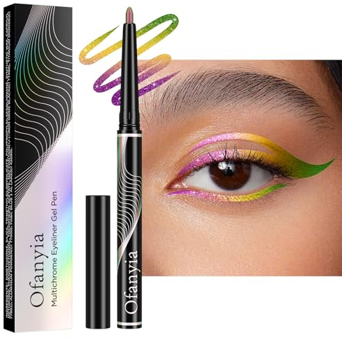 Ofanyia Crayon eyeliner multichrome gel métallique, couleurs changeantes violettes, dorées, vertes, imperméables, anti-taches