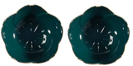 MAGICLULU 2 Pièces Bol à Sauce Céramique Forme De Fleur Coupelle Trempette Porcelaine Avec Motif Assiette Assaisonnement Pour Cuisine Bbq Couleur Vert Foncé