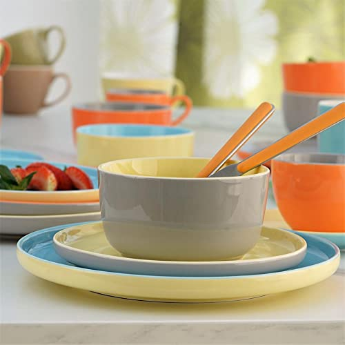 Villa Italia - Service de table en porcelaine pour 6 personnes, 18 pièces, Ensemble Bornéo, Jaune, Orange, Bleu, Gris, Passe au lave-vaisselle et micro-ondes