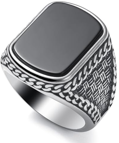 WESTMIAJW Black Onyx Ring Men,Stainless Steel Gemstone Signet Ring Jewellery for Men,Natural Onyx Mens Signet Ring Size V1/2