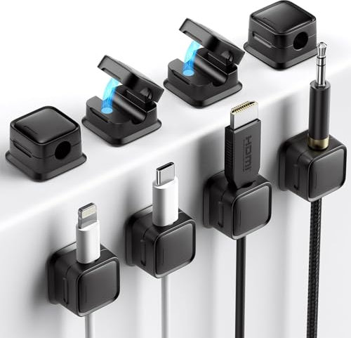 8 Pack Cable Clips Management, Adjustable Cord Organiser Holder, VOMEP Magnetic Strong Adhesive Wire Holder for Desk,Wire Charger Holder Neatly for Nightstand,Kitchen Appliances(Black）