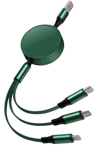 Multi Charger Cable, 6A Multi USB Charging Cable,3 in 1 Retractable Fast Charging Cord [1.2M] with Micro USB Type C Phone Port Compatible with Phone Android Galaxy Huawei Nexus LG Sony(Green)