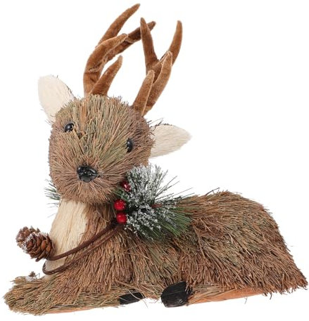 ORFOFE Grasweben Mit Hirschmotiv Für Weihnachtsdekoration Desktop Und Wohnzimmer-Dekoration Handgefertigtes Weihnachtsdeko Festival-Dekoration Und Geschenkideen