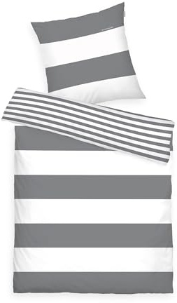 TOM TAILOR Renforcé-Bettwäsche, 80x80 cm + 135x200 cm, 100% Baumwolle/Renforcé, mit Wendemotiv und Markenreißverschluss, SIENA, Grau, Weiß
