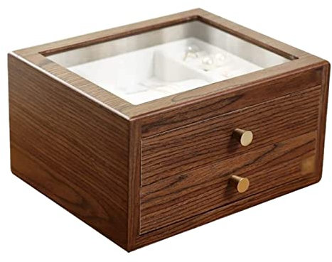 ASHSDI Schmuckaufbewahrung Vintage Schmuckschatulle Organizer Holz 2 Schubladen Schmuck Displays Fall Ringe Halskette Aufbewahrung Schmuckschatulle Schmuckschrank