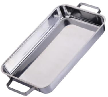 KESOTO Bräter aus Edelstahl, Backform mit Griffen, rechteckiges Ofen-Kochgeschirr, Lasagne-Pfanne für Fisch, griechisches Pastisio-Abendessen, Silber