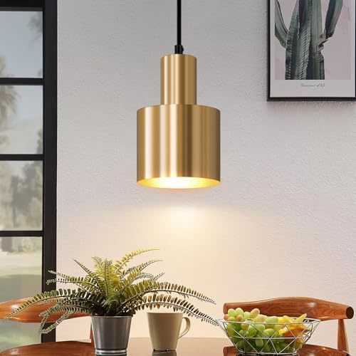 Deboola Pendelleuchte Esstisch Hängelampe Vintage - Esstischlampe Gold | Design Esszimmer 1 Flammig Esszimmerlampe E27 Metall Hängeleuchte für Schlafzimmer Wohnzimmer - Ohne Leuchtmittel