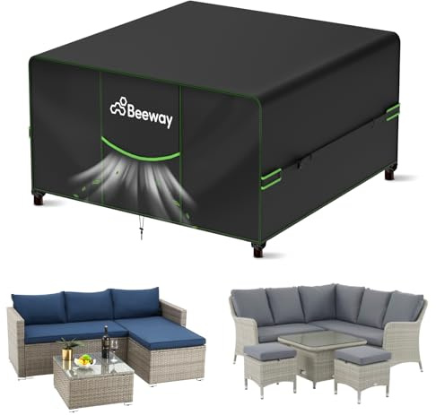 BEEWAY Garden Furniture Cover With Air Vent, Waterproof Patio Rattan Sofa Table Chair Set Cover - 420D Oxford Fabric, Windproof -200x200x92cm