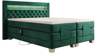 Luxusbetten24 Boxspringbett Velora Samt 180x200 elektrisch verstellbar mit LED | Bezug: Samt | Farbe: Grün | Härtegrad: H3 (70-100kg)