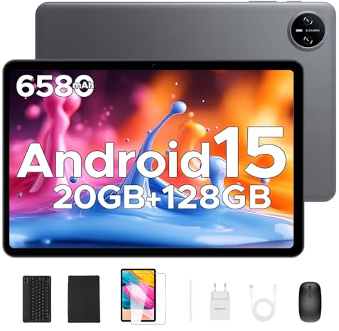 DOOGEE Tab A9 Pro VIP Tablet 10 Pulgadas, Andriod 15 Tablet con Teclado y Lapiz, 20GB RAM+128GB ROM(2TB TF MAX), HD IPS Pantalla, 6580mAh, WiFi5 2.4/5GHz/8MP+5MP/Facial ID/GMS/BT5.0/3.5mm Jack