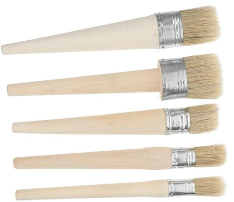 Homoyoyo 5pcs Round Wood Handle Paint Brushes for Chalk Paint Furniture Wax Application DIY Craft Project Decor Tool