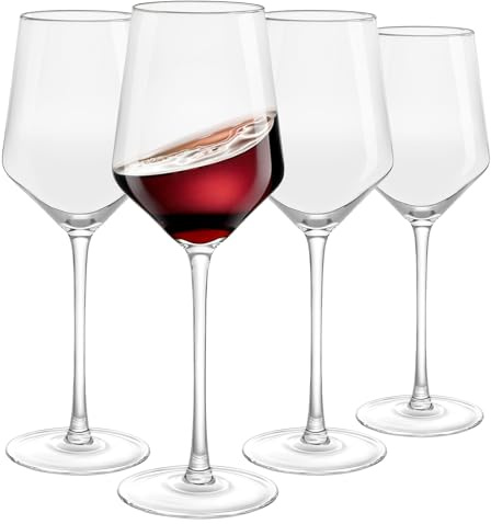 HAHASHOW Juego de 4 Elegantes Copas de Vino con Pie (520 ml) en Cristal sin Plomo - Copas de Tipo Tulipán, Ideales para Bodas, Aniversarios y San Valentín, con Elegante Caja de Regalo