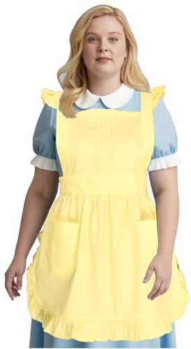 Love Potato Plus Size Ruffle Apron, Vintage Style with Adjustable Cross-Back Straps, 5 Colors, 26 x 30 inches (Yellow)