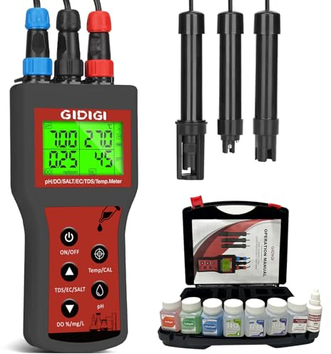 Messgerät für gelösten Sauerstoff für Wasser, 6-in-1 Smart DO, pH, Salzgehalt, TDS, EC, Temperatur, mit automatischer Kompensation für Teiche, Aquarien, Wassertests, Wasserqualitätstester, Teich-Saue