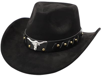 Cowboyhut Herren Damen mit Band Cowgirl Westernhut Cowboyhüte für Damen Schwarz (DE/NL/SE/PL, Alphanumerisch, Einheitsgröße, Schwarz 2)