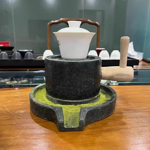 Mulino Per Cereali In Pietra, Piccolo Macinino Per Polvere Di Matcha, Con Supporto In Legno, Per Macinare Grano, Cereali, Peperoncino, Spezie(Without wooden frame)