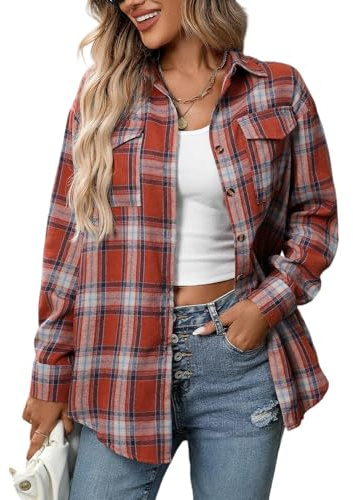 Chemise à Carreaux Femme Western Décontractée Chemises Manches Longues | Classique Blouses Boutonnées Tyle Décontracté Plaid Shacket
