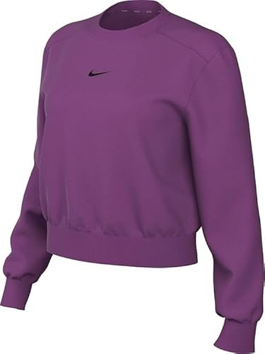 Nike Womens Girls Dri-Fit One French Terry Crew Neck Sweatshirt For Women Hot Fuchsia Pink/Black FB5125-518 Size Large