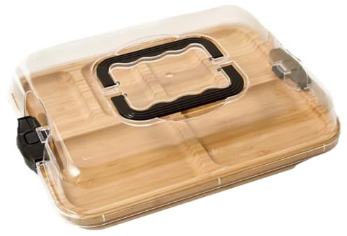 Lawnrden Tablero de charcuterie con tableros de charcutería de bambú de Tapa con Tapa Transparente y manijas 6 Compartimentos Bandeja para Bandeja de Comida de Cocina | tableros de Servicio