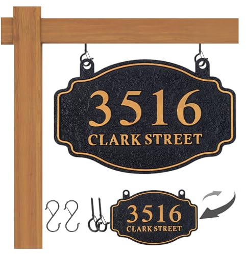 Custom Hanging Address Signs,Personalized House Address Sign, Address Plaque,Address Numbers for House Outside Mailbox, Lamp Light Post/Double Side with Hooks,Style 1