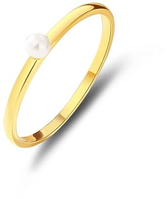Whoiy Eheringe Gold Damen 585, Zart Perle Hochzeits Ringe 14k Gelbgold Echtgold Trauring für Frauen Größe 57 (18.1)