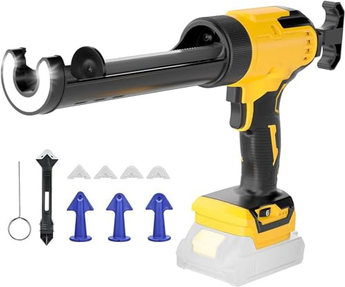 Batteripatronpress, kompatibel med Dewalt batteri, 20 V, elektrisk patronpistol med 6 hastigheter, LED-ljus, batteri-silikonspruta för 300 ml patroner med 9 tillbehör (utan batteri)