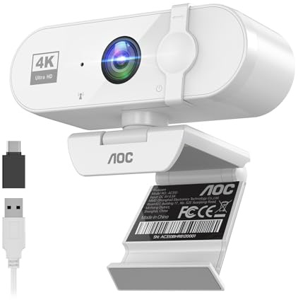 AOC 4K Webcam mit Mikrofon, Automatische Lichtkorrektur, Plug & Play
