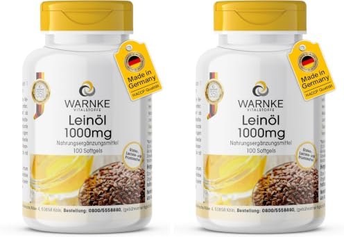 Huile De Lin 1000 mg - 100 gélules molles - Préssé à froid - Oméga 369 + Vitamine E | Warnke Vitalstoffe - Qualité des pharmacies allemandes (Lot de 2)