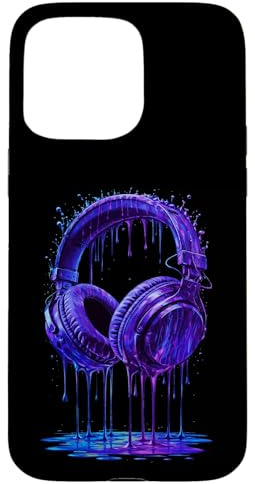 Casque Audio Bleu électrique DJ Gamer Musique Art Paint Drip Coque pour iPhone 15 Pro Max