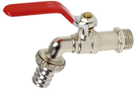 Syveco 696056 Série 696 Plaqué nickel laiton vanne d'extraction, 1/4 tour, poignée en acier plat rouge, 3/4 BSP M x 1 BSP M, diamètre du mamelon 20 mm