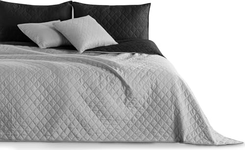 DecoKing Tagesdecke zweiseitig Bettüberwurf doppelseitig pflegeleicht Axel, Polyester, silber schwarz, 220x240