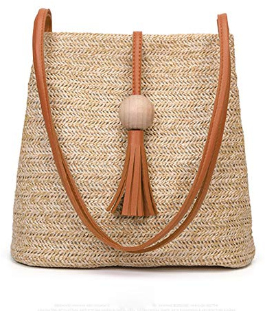 GL-Turelifes Medium Straw Bag Hand Weave Beach Handbag Summer Crossbody Shoulder Bags Bucket Tassel Totes for Women