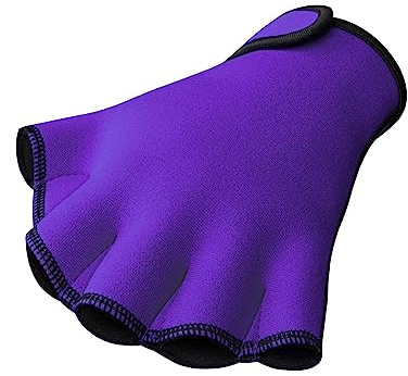 FitsT4 Sports Aqua Gloves Webbed Paddle Swim Gloves Fitness Water Aerobics and Swimming Resistance Training Gloves for Men Women Children Purple M