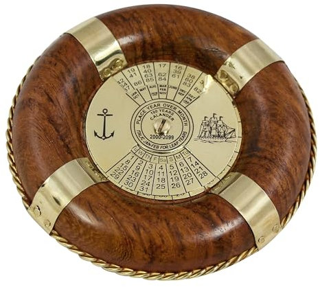 Dauerkalender-Rettungsring Maritime Deko Messing/Holz Ø=9cm Sea-Club