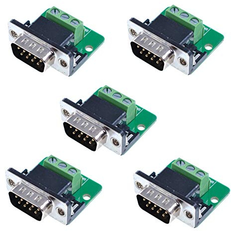 Oiyagai 5 Stück D-sub DB9 Breakout Board Verbinder 9 Pin 2 Reihe RS232 Serieller Port Lötfreier Schraubklemmen-Adapter (Männlich Vernietung)