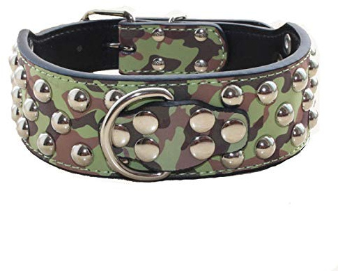 haoyueer Leder-Hundehalsband, 5,1 cm breit, 3-reihig, mit Nieten, für mittelgroße und große Hunde, Pitbull, Mastiff, Boxer Bully ... (S, Camouflage)