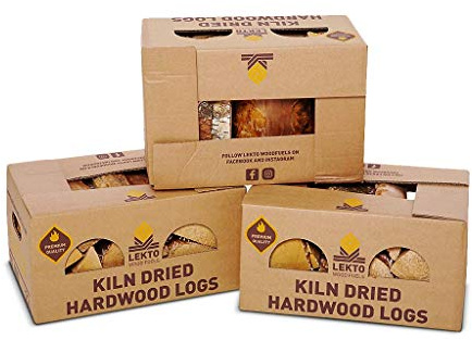 Lekto Woodfuels Kiln Dried Birch Firewood, 6 Boxes | 52 KG, Hardwood For Open Fires, Wood Burner, Fire Pits & Pizza Ovens | Chunky & Sweet Aroma | Eco Friendly Packaging | Less than 15% Moisture