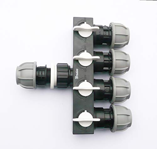 Farm & Field Hardware MDPE Compression Pipe Joiner/Splitter. 4-Way with Switched Manifold (20 mm MDPE)