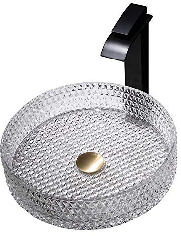Shower Set Luxueux Lavabo Vasque en Verre, Lavabo Lave-Mains Transparent Vasque à Poser Monter Salle de Bain Lavabo Vasque avec Drain, Robinet,Round b