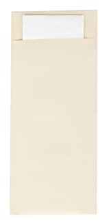 Mank Bestecktasche | 85 x 200 mm | mit 2-lagiger Tissue-Serviette in Weiß | Besteckhülle | Besteckbeutel in verschiedenen Farben | (Creme, 100)