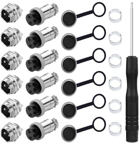 Xiatiaosann 6 pezzi GX12 2 pin connettore aeronautico maschio/femmina pannello connettore cavo aeronautico presa per collegamento alimentazione con 6 pezzi coperchio impermeabile, cacciavite