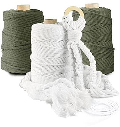Seiletech.de Premium MAKRAMEE GARN – 100m – 5mm – Olivgrün – 100% Baumwolle – Kordel Natur – Baumwollgarn Baumwollseil – DIY Handwerk Dekoration