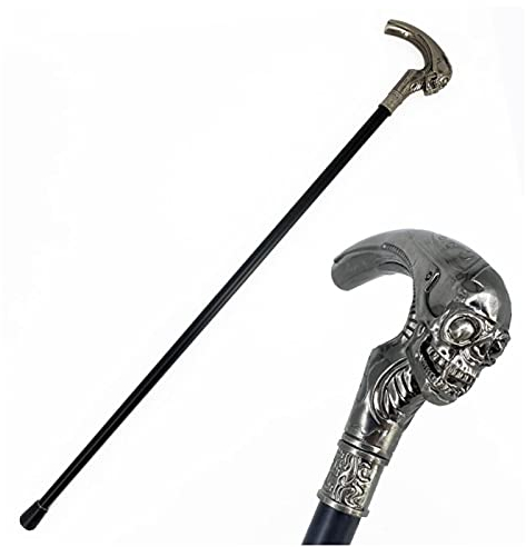 Totenkopf-Gehstock für Herren – dekorativer Gehstock – aus Metall – Gothic-Stil, Vintage-Stil, ausgefallene Gentleman-Gehstöcke, 93 cm lang (Silber)