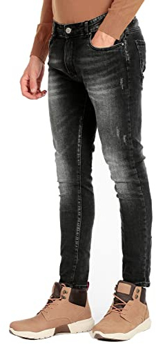 Evoga Jeans Denim Uomo Nero Pantaloni Slim Fit Casual Elasticizzati (48, Nero)