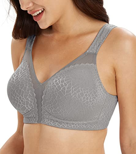 Lemorosy Full Coverage Non Padded Wireless Minimizer Bra Women's Plus Size Underwear Comfort and Double Support for Large Bust(Grey,44C)