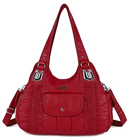 Angelkiss Geldbörsen und Handtaschen für Damen, gewaschenes veganes Leder, Umhänge-, Hobo-, Satchel- und Schultertasche, 1Rot, Medium